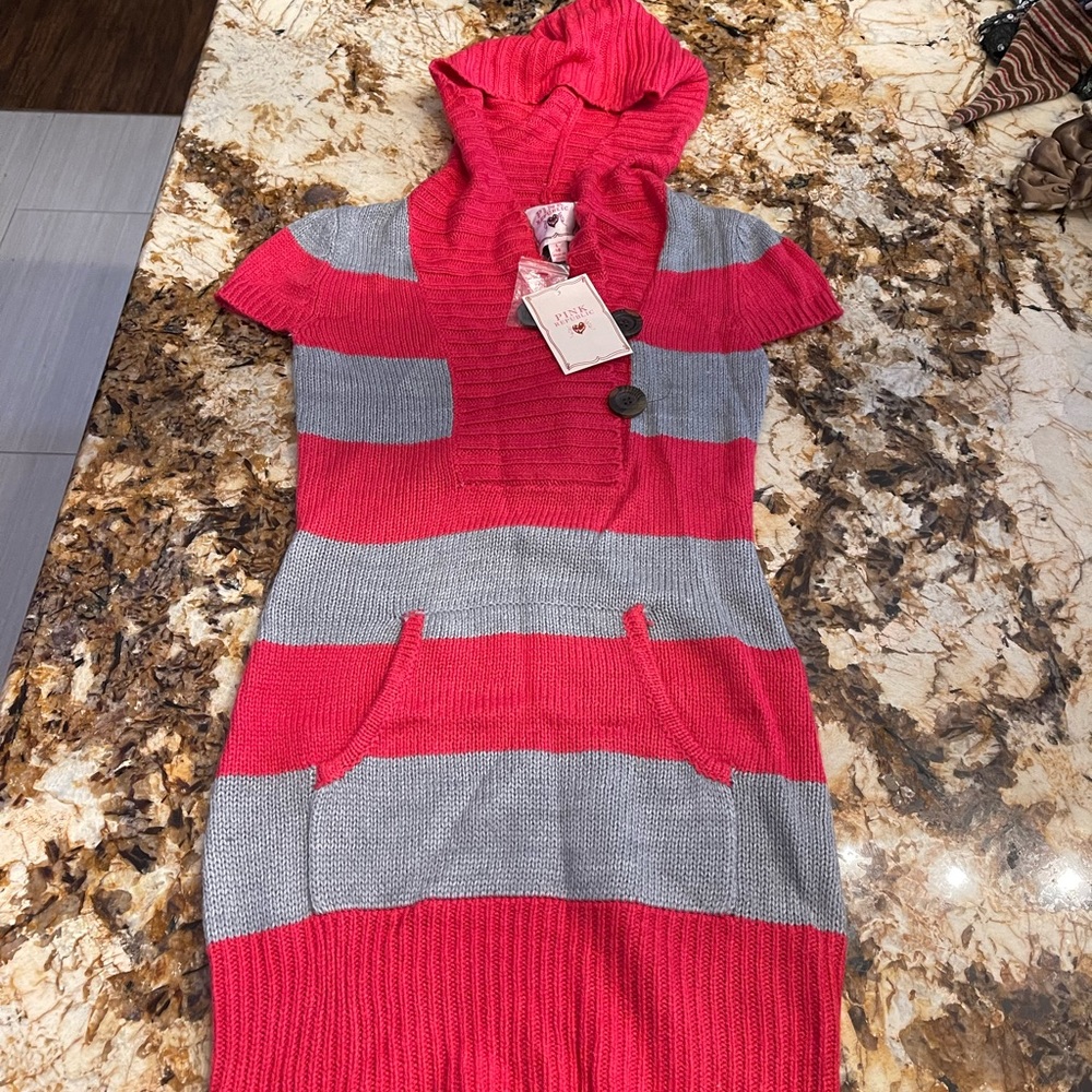 Girls size 14 pink and grey sweater dress NWT